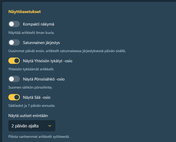 Asetukset ja näytön säädöt